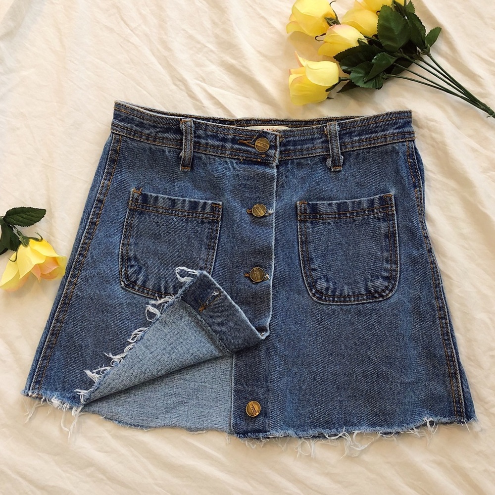 Distressed Button Up Denim Circle Skirt